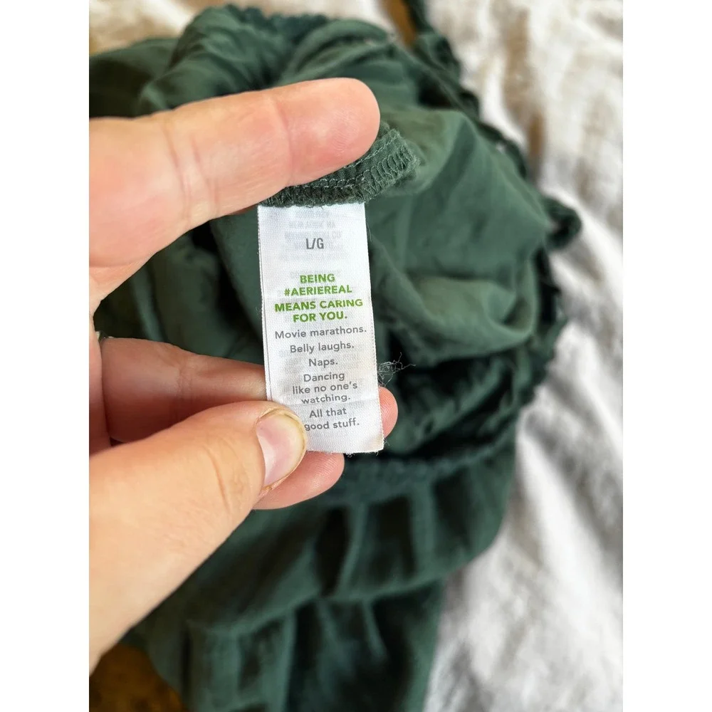 Aerie Green Crochet Bodice Tiered Mini Dress L/G 6274332001 - Picture 2 of 10